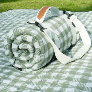 Genovega Waterproof Picnic Blanket Beach Outdoor Camping Mat Rug Extra Large Foldable Cute Big Travel Essential Accessories Gift Park Patio Lawn Garden Grass Play Music Festival Concert Must Have (6'8" x 6'8" (Square), Checkered Green)