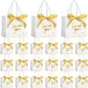 Jetec 45 Pcs Mini Paper Gift Bag Bulk 5.5 x 4.7 x 2.5'' Small Thank You Favor Bag with Handle Bow Ribbon for Valentines Day Wedding Baby Bridal Shower Birthday Party(White/gold)