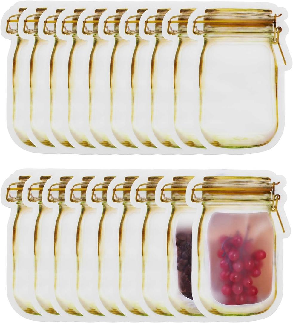 Mason Jar Bags Yellow, 20 Pcs Reusable Airtight Seal Food Storage Bags Leak-Proof Saver Bags for Travel Camping, 8 OZ