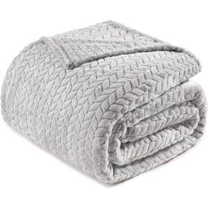 Exclusivo Mezcla Light Grey Fleece Twin Size Blanket for Bed, 90x66 Inches Soft Cozy Jacquard Flannel Blankets, Lightweight Fuzzy Plush Warm for All Seasons