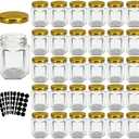 3 oz Hexagon Glass Jars with Gold Lids, 30 Pack Honey Jars Canning Jars Small Spice Jars for Jelly, Herb, Jams, Candy, Wedding Favors, Includes Labels and Pen