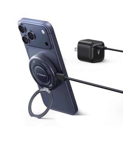 TORRAS Qi2.2 25W Wireless Charger, Magnetic Charger for Phone 17 16 15 14 13, Samsung Galaxy S26 S25, Phone Wireless Charger, Phone Charger Stand with Cable and Plug, Black