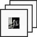 eletecpro Gallery Wall Frame Set of 3, 18x18 Inch Square Black Frames with 8x8 Mat, Scratch-Resistant Finish for Modern Home Decor
