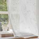 Anmao White Semi Sheer Light Filtering Curtains 63 Inches Long 2 Panels, Flower Pattern Drapes for Living Room Bedroom, Rod Pocket Sheer Window Treatments with Floral Design, 52x63 Inch