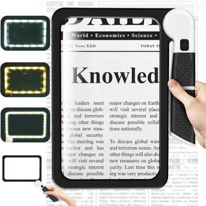 5X Handheld Magnifier for Page Reading - Large Folding Lighted Magnifier with 48 LED Lights (3Modes), Rectangular Handhold Magnify Lens Gifts for Reading Small Prints, Low Vision, Seniors