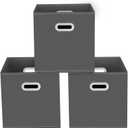 Yunkeeeper storage bins Cubes, Fabric Cube Organizer with Handle, Foldable Cube Bins for Cloth or Accessary Storage, 11x11x11, Set of 3, (Gray)