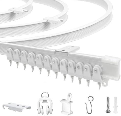 JIHXYER Flexible Bendable Ceiling Curtain Track, 9.8ft (3m) Curved, PVC, Metal, Plastic & Stainless Steel, White, Ceiling Mounted