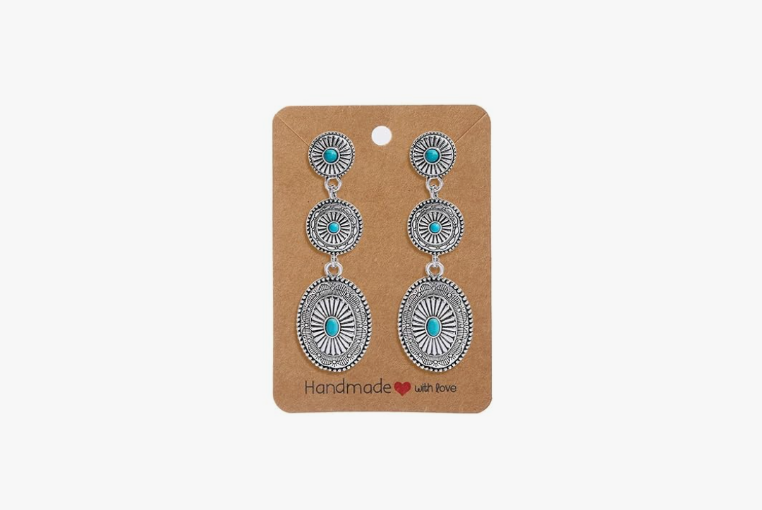 Brand: Novaearring. Western Earrings Jewelry for Women Vintage Concho Earrings Oval Turquoise Dangle Earrings Country Concert Outfits Concho Jewelry Gift