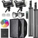 Godox SL60II-Bi LED Video Light Kit 2 Pack 2800K-6500K Bi-Color Continuous Light, Square Grid Softbox,Light Stand, Remote Control & Honeycomb Grid for Studio Video Recording, Filming, Podcast (2PCS)