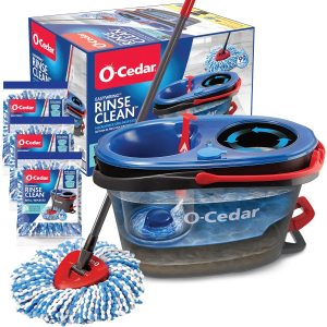 O-Cedar EasyWring RinseClean Microfiber Spin Mop & Bucket Floor Cleaning System with 3 Extra Refills, Plastic, Grey