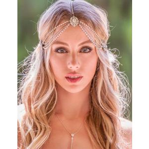 Missgrace Women Dainty Bohemian Rhinestones Head Chain Hair Accessories for Bridal (Gold)