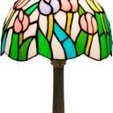 Tiffany Table Lamp Pink Yellow Tulips Stained Glass Lamp Handmade Bedside Table Night Unique Cute Accent Nightstand Light Antique Art Craft Gifts Lamp for Home Office Dormitory Bar Decorate