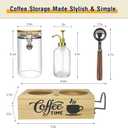 Coffee Storage Container Set with Wooden Base, 40oz Airtight Glass Coffee Bean Jar, 16.9oz Syrup Dispenser, Spoon & Card Holder, Coffee Bar Accessories for Kitchen Counter Organizer