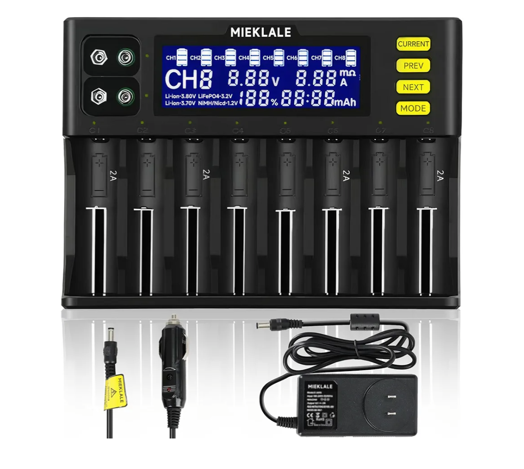 18650 Battery Charger, MIEKLALE 12+2 Bays Universal Battery Charger with Smart LCD Display for Rechargeable Batteries Liion LiFePO4 RCR123 16340 26650 10440 14500 & 9V,NiMH NiCd AAA AA (12+2 Slot)