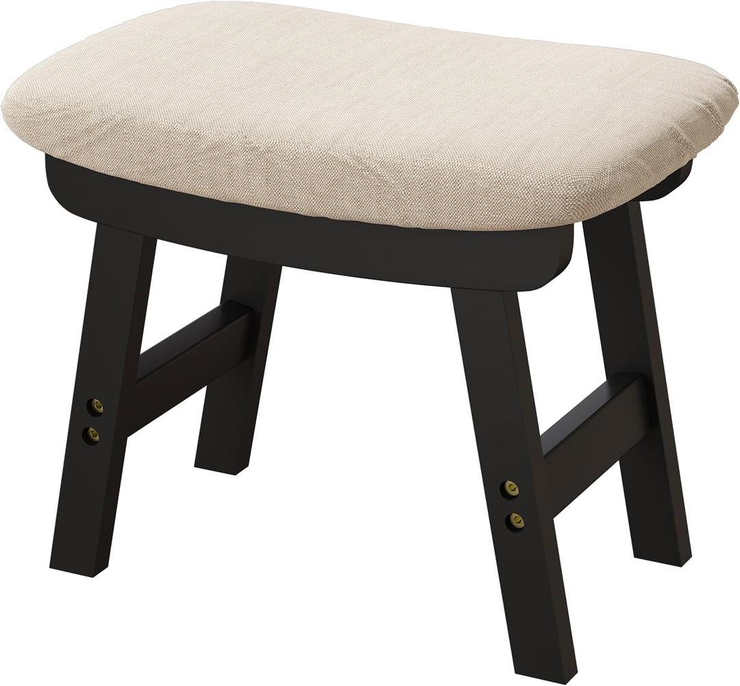 Foot Stool, Foot Stool Small, Ottoman Wood Foot Rest for Living Room, Bedroom, and Kitchen (Black-beige)