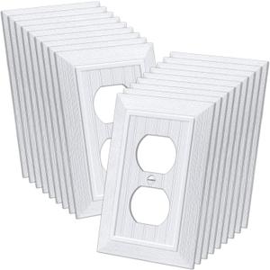 (20 Pack) CML Classic Single Duplex Beadboard Wall Plate, 1-Gang Vintage Outlet Covers, Retro Wood Grain Design White Switch Plates, Standard Size 3.15X 4.87, Impact Resistant