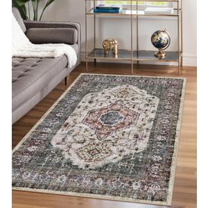Lahome Oriental Washable Rug, 3x5 Rugs for Bedroom Living Room Entryway, Vintage Ultra-Thin Non-Slip Soft Throw Carpet for Kitchen Office Entrance Eleanor, Brown/Grey