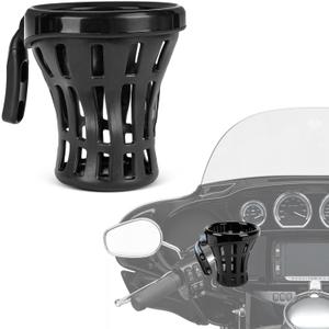 PSLER Motorcycle Drink Cup Holder Handlebar Mount Universal for Dyna Fat Bob Touring Road Glide Street Electra Glide Softail 1996-up Goldwing GL1800 2018-up (Black, 105mm)