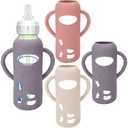 BUSOHA 3 Pack Silicone Sleeves for Dr Brown Glass Baby Bottles - Drop Protection Baby Bottle Sleeves,Compatible with Dr. Brown's Newborn Glass Bottles,with Silicone Handles,8 oz (Gray+Pink+Beige)
