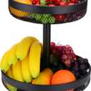 IBERG 2 Tier Fruit Basket - Detachable Mesh Fruit Bowl for Kitchen Countertop - Metal Basket Stand for Fruits, Vegetables, Bread & Snacks (Black)
