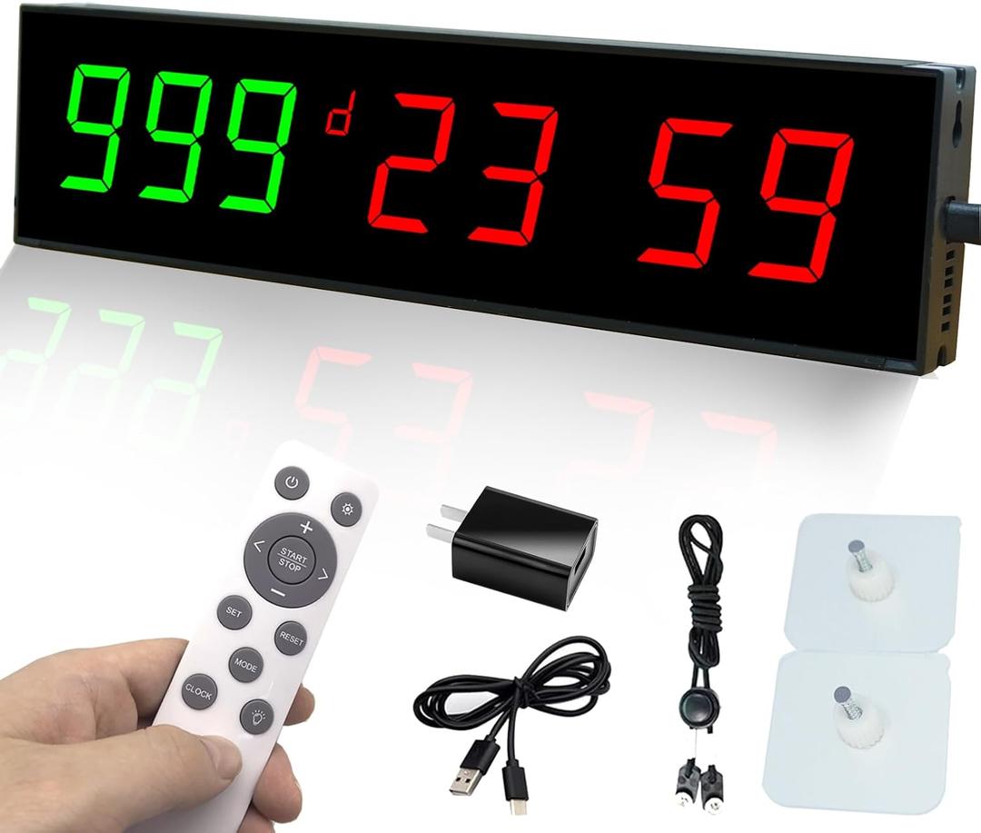 Digital Days Countdown Timer Clock,Retirement Countdown Calendar up to 999 Days,Count Timing Up Stopwatch,LED Wall Clock with Remote Control for Wedding Birthday Event Sports Vacation Examination (Green+red)
