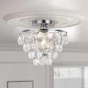 Luupyia Mini Crystal Chandelier Ceiling Light Small, Modern Crystal Ceiling Light for Hallway Fixtures Semi Flush Mount Silver Chandelier for Bedroom Hall Living Room Hallway