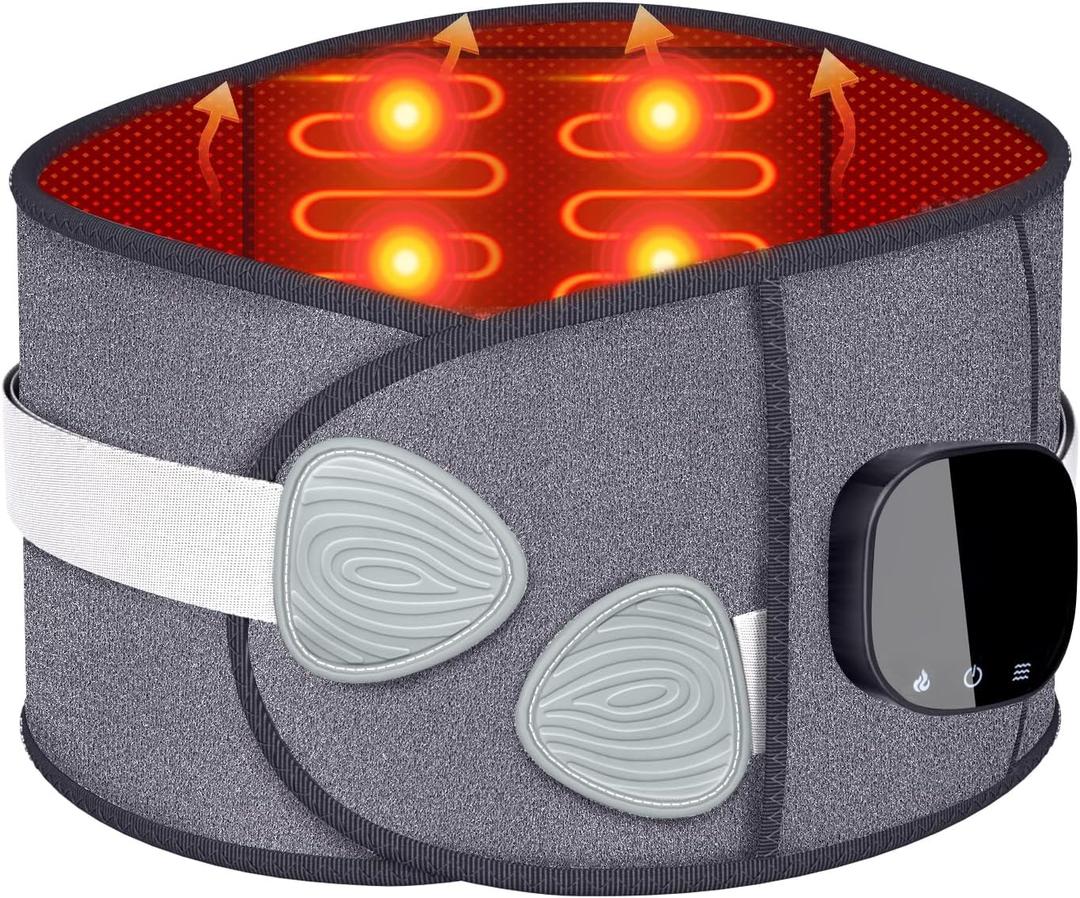 Cordless Heating Pad with Massager for Lower Back Pain Relief, Portable 65" Wearable Wrap 3 Vibration & 3 Heat Levels for Period Cramps Relief, Gifts for Women Men Mom Dad Home Office Use, 