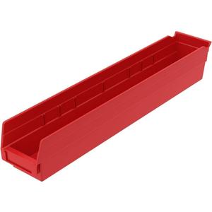Akro-Mils 30124 Plastic Shelf Bins, Heavy Duty Storage Bins for Garage, Closet, and Drawer Organization, 24-Inch x 4-Inch x 4-Inch, Red, 12-Pack
