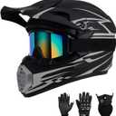 Youth Kids Motocross Helmet DOT Approved, Adult ATV Dirt Bike Off-Road Full Face Motorcycle Helmet with Goggles Gloves Mask for Boys Girls, Lightweight Breathable for Riding (Gray, Small)