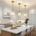 3 Pack Brushed Gold Pendant Lights Kitchen Island, Modern Crystal Chandelier Kitchen Pendant Lighting Over Island, Adjustable Hanging Mini Light Fixtures for Dining Room Hallway Corridor Bedroom