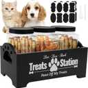 Dog Treat Container for Countertop Dog Food Storage with 3 Plastic Treat Jars Wood Dog Food Container with Handles and Lids Farmhouse Practical Pet Cat Dog Treat Storage Containers (Black)