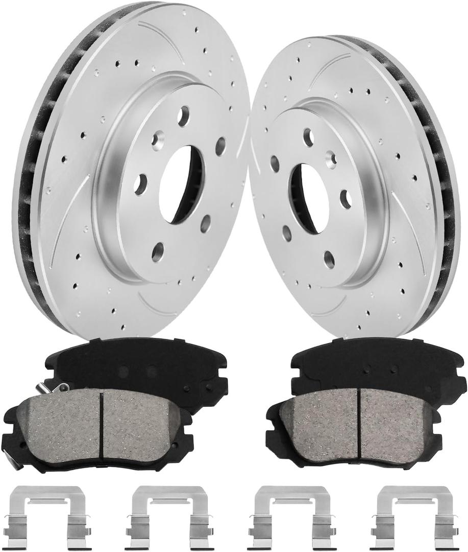 Front Brake Pads and Rotors Kit for Malibu [ 2013-2015 ], Geomet Coated Brake Kit, Drilled and Slotted Brake Rotors Pads [ 11.7in ], Automotive Replacement Brake Kits 55184 D1421