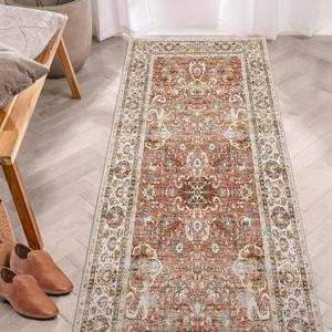 Deerly Vintage Runner Rug 3x7 Runner Rugs for Hallway Non-Slip Kitchen Runner Rug with Rubber Backing Washable Rug Runner for Bedroom Distressed Brick Red