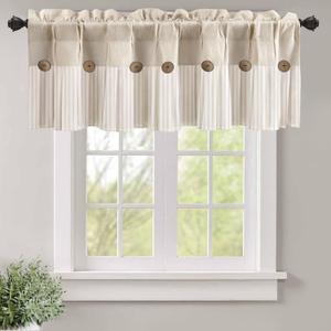 Farmhouse Kitchen Curtains Vintage Linen Window Cafe 18 Inch Length Beige Stripe Valances
