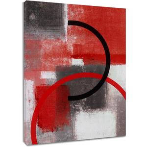LB Red Geometric Wall Art for Bathroom Modern Black and White Minimalist Canvas Wall Art Wall Paintings Home Decor Gray Wall Pictures for Living Room Bedroom Office Ready To Hang,12x16 Inch (16L" x 12W")