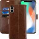 MONASAY Wallet Case Compatible for iPhone X/iPhone Xs, 5.8-inch, [Glass Screen Protector Included] [RFID Blocking] Flip Folio Leather Cell Phone Cover with Credit Card Holder,Brown