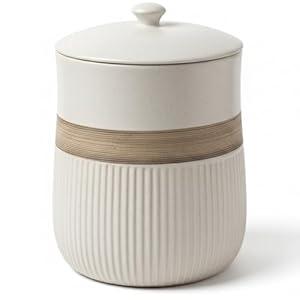 Escenzy Premium White Bathroom Trash Can with Lid 5L | 7" x 10" | Decorative Small Garbage Can | Luxury Ceramic Waste Basket for Bathroom, Bedroom, Kitchen, Hotels or Living Room Decor | Ideal Gift