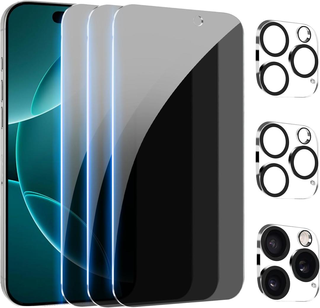 PEHAEL [3+3Pack] for iPhone 16 Pro Privacy Screen Protector with Camera Lens Protector Full Coverage Anti-Spy Tempered Glass Film 9H Hardness Upgrade Edge Protection Easy Installation Bubble Free [6.3 inch]
