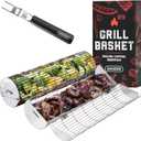 Rolling Grill Basket, New Opening Design, Extra Sturdy Cylinder Grilling Basket, Food Grade Stainless Steel, Large Portable Outdoor Camping accessories BBQ Net Rack, Cooking Griller for Fish, Vegetables, and More - Gifts for Men Dad Husband - Set of 2