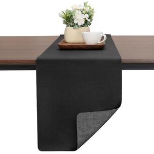 Chitomars Table Runners 55 Inches Long, Dual-Sided Faux Leather Farmhouse Table Runner Waterproof Heatproof Non-Slip for Living Room Party Home Decor Holiday Decorations(Gray Black, 12 x 55 Inch)