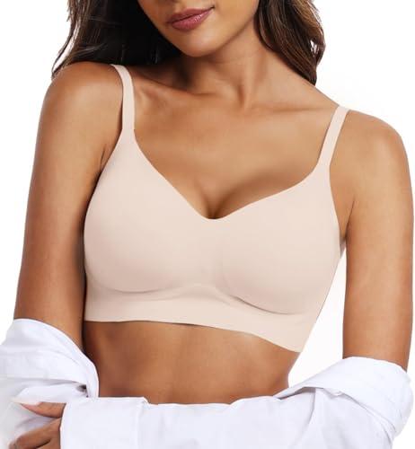 OEAK Womens Wireless Jelly Bras Comfortable Push Up Bra No Underwire Gel Bra Full Support Lift Everyday Seamless Tshirt Bras XL Nude