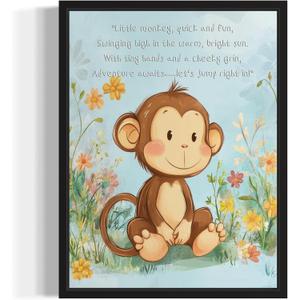 Monkey Art Print Poster with Poem, Animals Nursery Wall Decor Cute Wild Animals Artwork For Baby Bedroom Kids Room Home Decoration Gallery 11 (Monkey, 8 x 10 inches, Unframed)