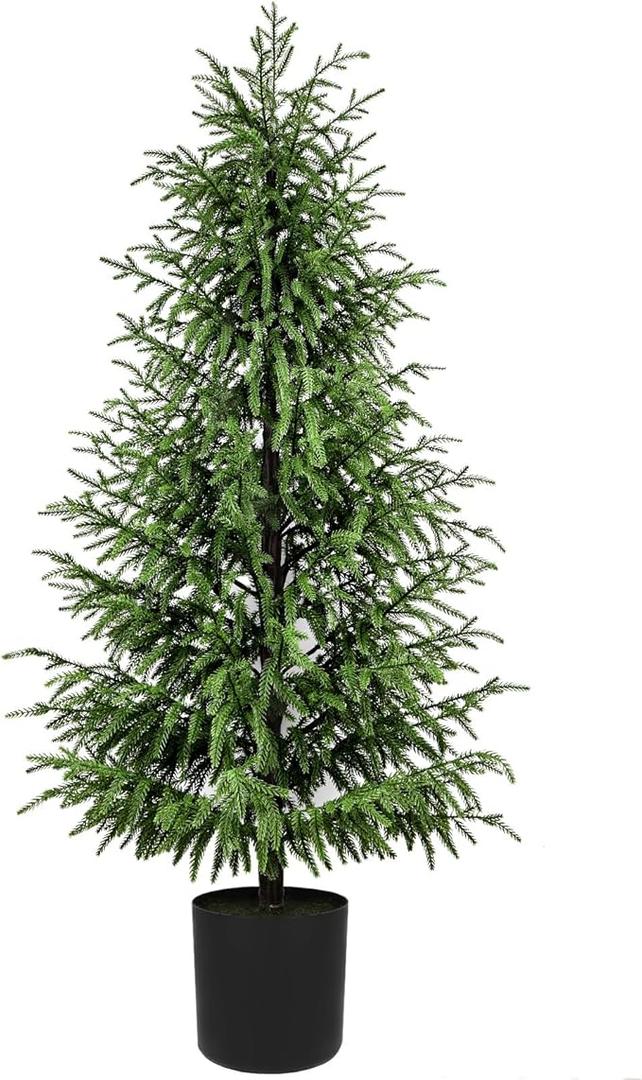 4FT Artificial Topiary Trees for Outdoor Front Porch Décor, Faux Pine Trees UV Resistant and Potted, Fake Shrubs Evergreen for Front Porch Decor Indoor and Outdoor Use