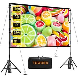 TOWOND Projector Screen with Stand, 84 inch Outdoor Projector Screen Portable Indoor Projection Screen 16:9 4K Rear Front Movie Screen with Carry Bag for Home Backyard Theater