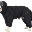 Dog Raincoat for Medium Large Dogs,rain Jacket Coat, Full Leg Coverage Waterproof Rain Suit with Detachable Hood & Tail, Reflective Strips, Snag-Free Top Zipper (Black for Girl, Medium)