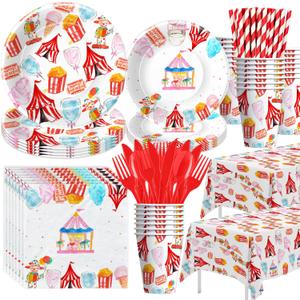 Circus Theme Party Decorations Tableware, Carnival Party Supplies, Plate, Cup, Napkin, Tablecloth, Cutlery, Straw, Circus Carnival Theme Party Decorations For Birthday Baby Shower | Serve 24