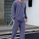 U2SKIIN Mens Henley Collar Pajama Set Long Sleeve Pajamas for Men loungewear Casual Sleepwear Pjs Set (Blue, XXL)