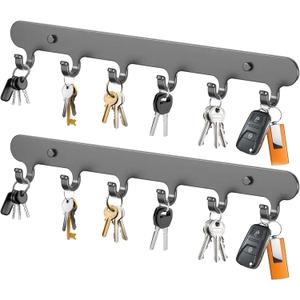 2 Pack Key Holder for Wall,Key Hooks with 6 Hooks, Strong Adhesive Key Rack Holder Wall Mount,No Drilling Required,for Corridor, Living Room,Kitchen, Bathroom, Garage (Grey)