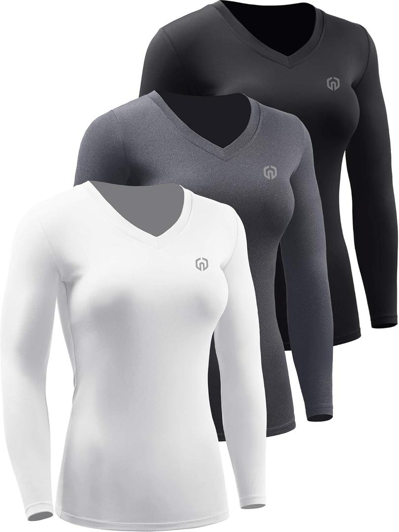 NELEUS Women's 3 Pack Compression Shirts Long Sleeve Yoga Athletic Running T Shirt (Medium)