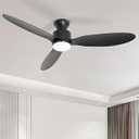 revoici 52 Inch Black Ceiling Fan with Lights, 3 ABS Black Blade Flush Mount Low Profile for Bedroom, 6 Speed Reversible Motor 3CCT Dimmable, Modern Indoor Outdoor with Remote Control
